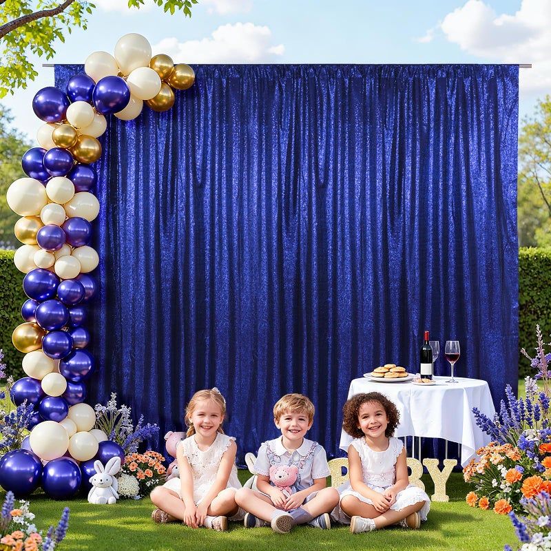 SquarePie Sequin Backdrop Less Transparent Photography Background Sparkly Curtain for Wedding Patry 10FT x 10FT Navy Blue - Image 3